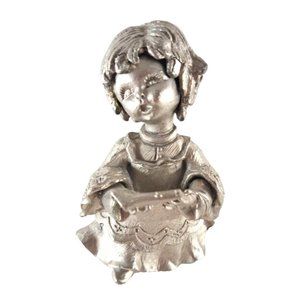 Vintage Peltro Pewter Figurine Girl Singing Choir Mid Century Made In Italy 4.5"
